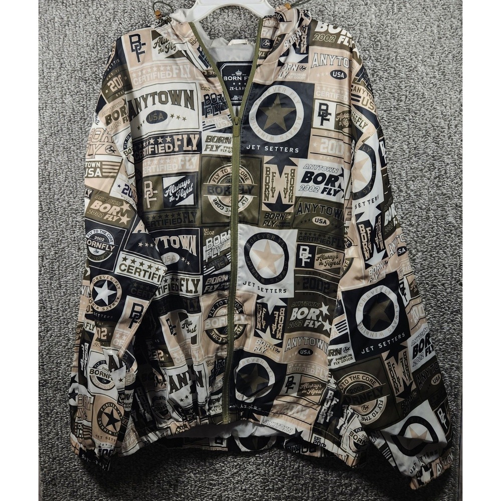 Born Fly Windbreaker Jacket‎ Multicolor Graphic Print Streetwear Mens 2XL